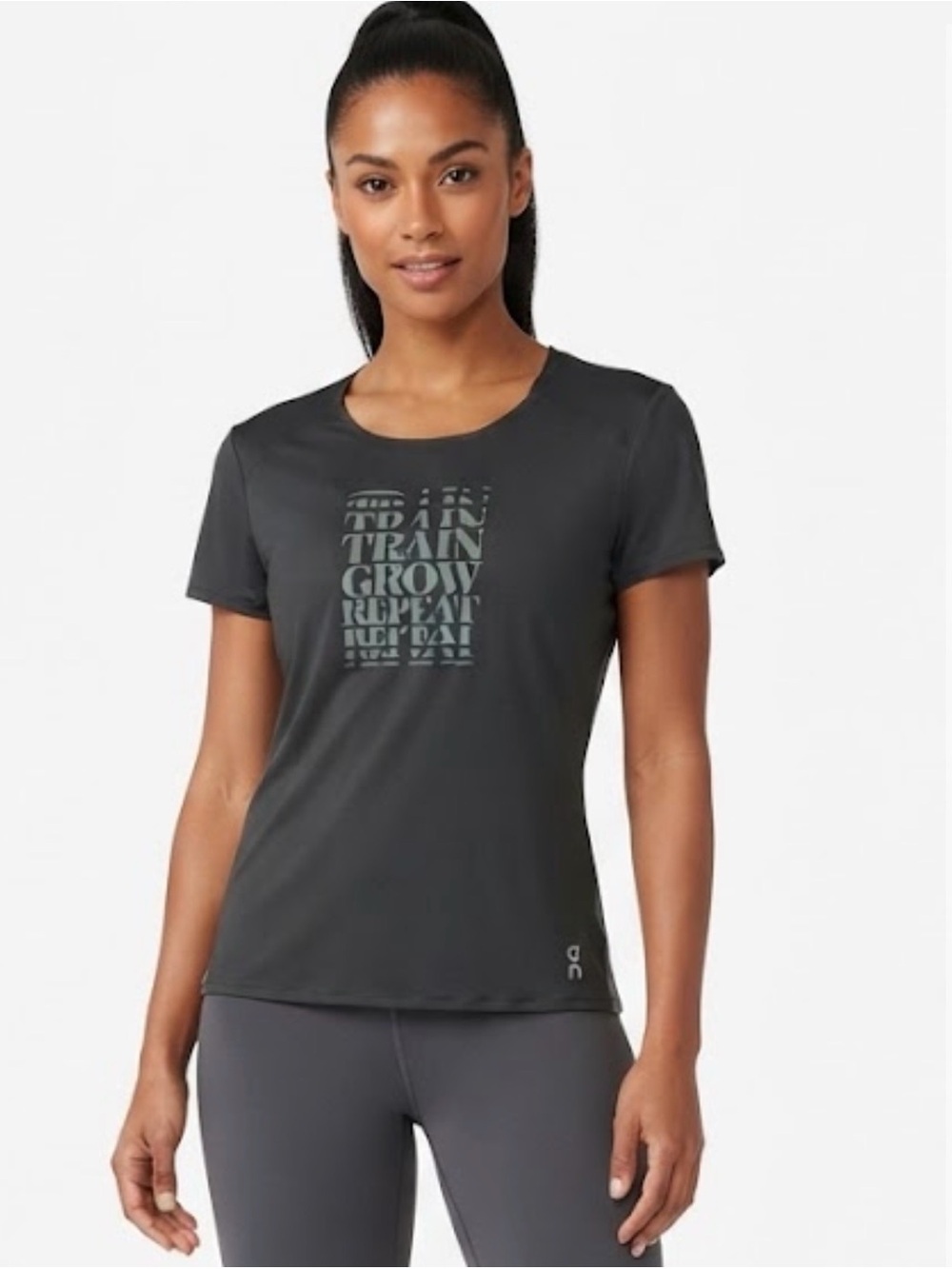 On Running Womens Graphic Training t-shirt with 'Train Grow Repeat' Graphic